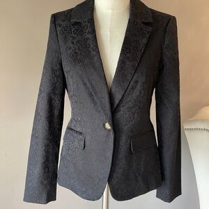 Dana BUCHMAN damask / paisley pattern blazer / jacket black sheen 1 button sz 4